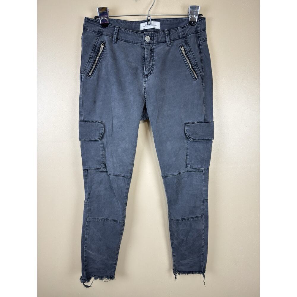 ZARA Woman Premium Denim Cargo Pants Gray Zip Front Pockets Raw Hem Slim Fit 6